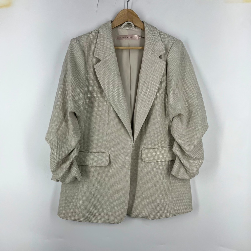 Esqualo Womens summer nubby sand colored ruched 3/4 Sleeve Blazer Size 12